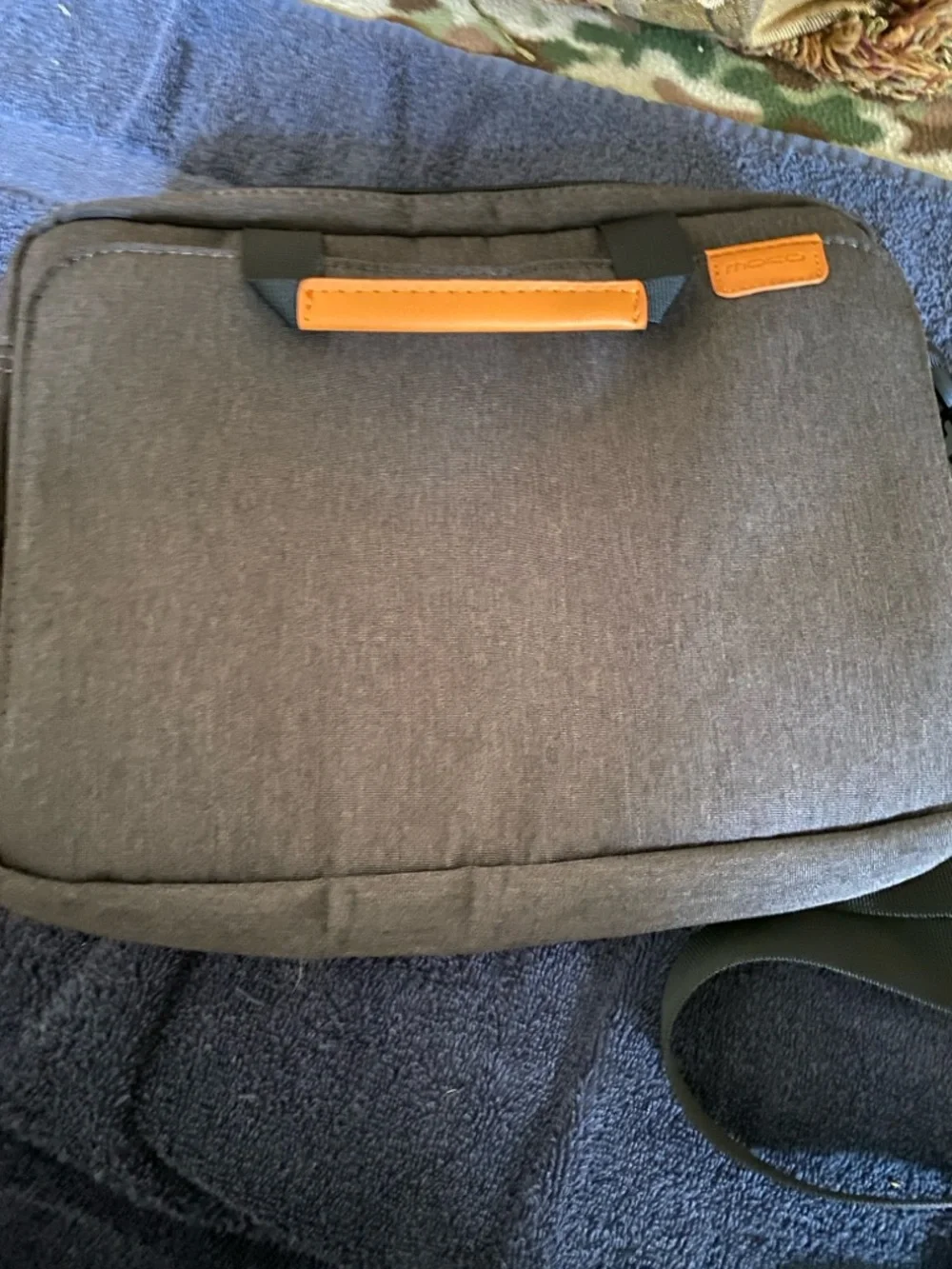 Unisex Gray Laptop Messenger Bag with Tan Accents